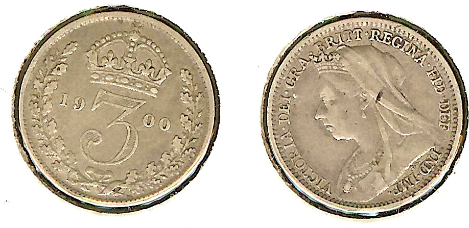 English 3 pence 1900 gVF